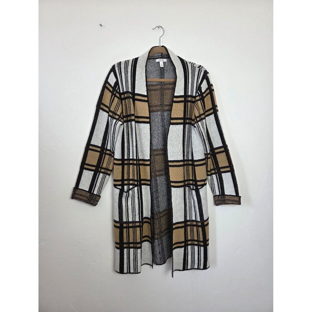 Nine West Plaid Sweater Jacket Coat Checked Natural Chic City Knit Academia L